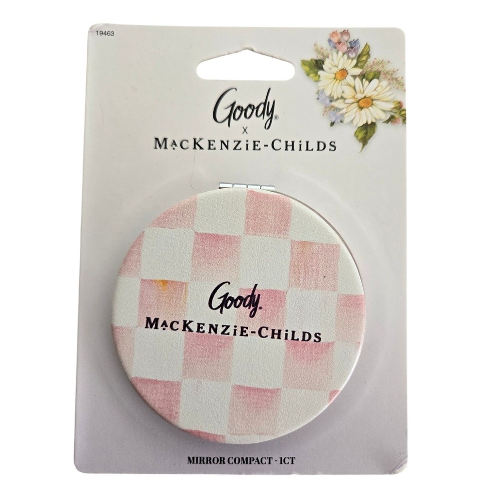 Goody x MacKenzie-Childs Mirror Compact Pink White Checkered Target NEW - Picture 1 of 2